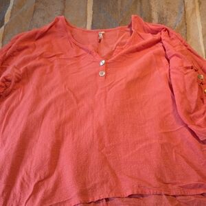 Lulu-B Vibrant Pink V-Neck Blouse